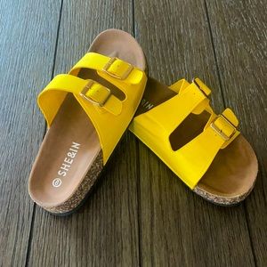 Shein Twin Buckle Band Cork Sole Slide Sandals